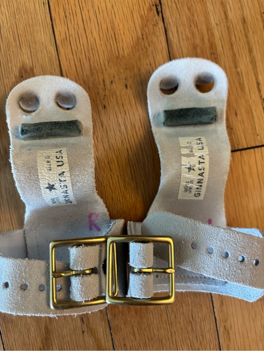 White Suede Kids Dance Foot Strap with Gold Buckles
